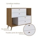 Ver imagem 6 de Cômoda Multiuso Estilo Retrô com 4 Gavetas e 2 Nichos 1,10 M Cor:branco com Mel
