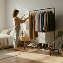 Ver imagem 7 de Arara Guarda-roupas Cabideiro com 1 Prateleira Sapateira Organização Versátil Closet Estilo Aberto