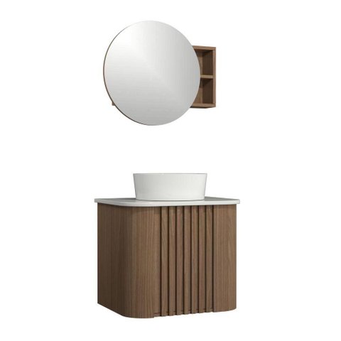 Conjunto Gabinete Suspenso para Banheiro Luna 1 Portas MDF - MDP 15mm 60cm Amadeirado Venturi