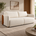 Ver imagem 1 de Sofá Sereno Retrátil Reclinavel Moderno Elegante Organico Divani em Bouclé Off White e Courino Caram