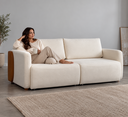 Ver imagem 4 de Sofá Sereno Retrátil Reclinavel Moderno Elegante Organico Divani em Bouclé Off White e Courino Caram