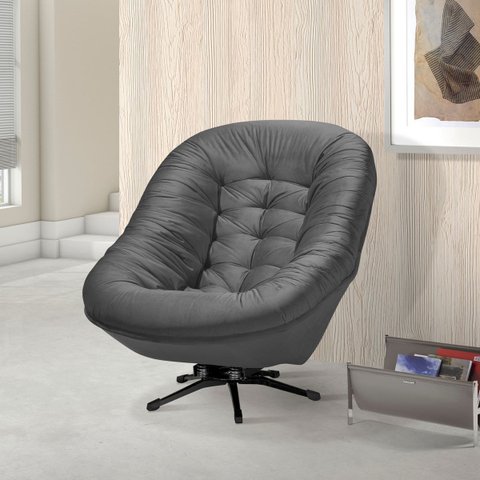 Poltrona Giratória em Veludo para Ambientes Corporativos Estrutura em Madeira:grafite