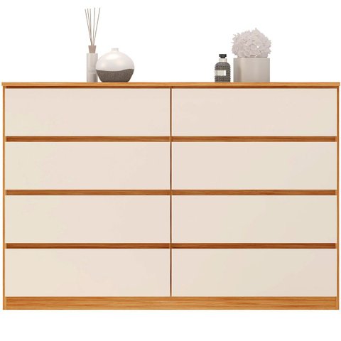 Cômoda Grande 8 Gavetas para Quarto Sinatra Cinamomo/Off White
