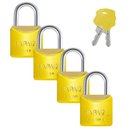 Ver imagem 1 de Cadeado Pequeno 20mm Haste Curta Latão Maciço Amarelo com Chave | Papaiz | Kit 04 Un