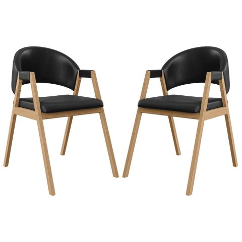 Kit 2 Cadeiras Mesa Jantar Suellen Versátil Reforçada Corino Cor:preto