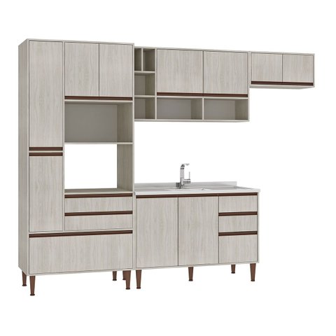 Cozinha Modulada Completa New 283 Cm Balcão Pia Armário Torre Nicho Forno Mdp Legno - Clicklar