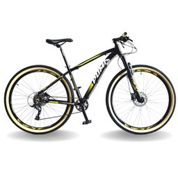 BICICLETA 29 PUMABIKE LINCE 9V STEEZ, FREIO HID, K7, SUSP TRAVA GUIDÃO, PRETO COM BRANCO E AMARELO,  - 1