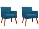 Ver imagem 1 de Kit 2 Poltronas Decorativa Cecília Suede Azul Marinho Pés Madeira Ms Decor