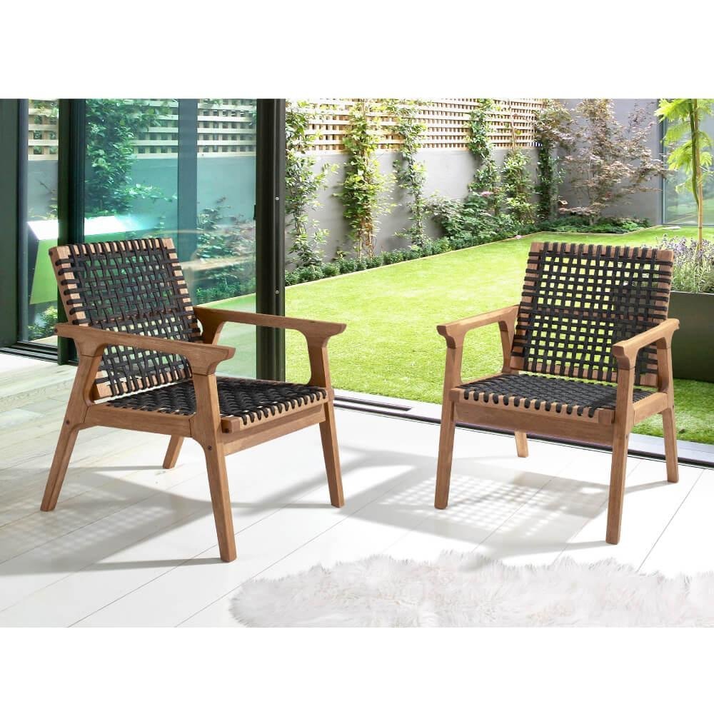 Kit com 2 Poltronas Trançadas em Madeira Eucalipto - Jatobá/Preto - 1