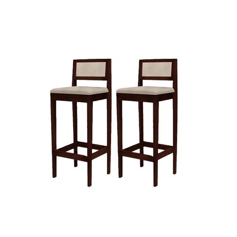 Kit 2 Banquetas Madeira Imbuia com Palha Pub Assento Encosto Estofados