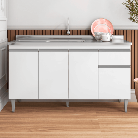 Balcão Gabinete de Pia para Cozinha sem Tampo 150cm Tatiane Branco- Mabe Magazine