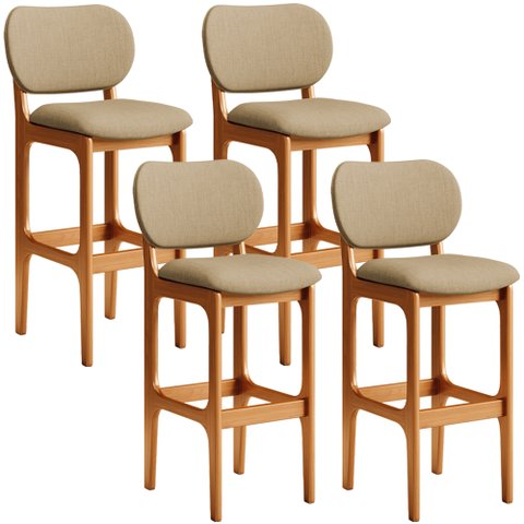Kit 4 Banquetas Alta Bar Cozinha Sala Jantar Fixa Betta L02 Imbuia Linho Bege Escuro - Lyam Decor