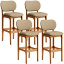Ver imagem 1 de Kit 4 Banquetas Alta Bar Cozinha Sala Jantar Fixa Betta L02 Imbuia Linho Bege Escuro - Lyam Decor