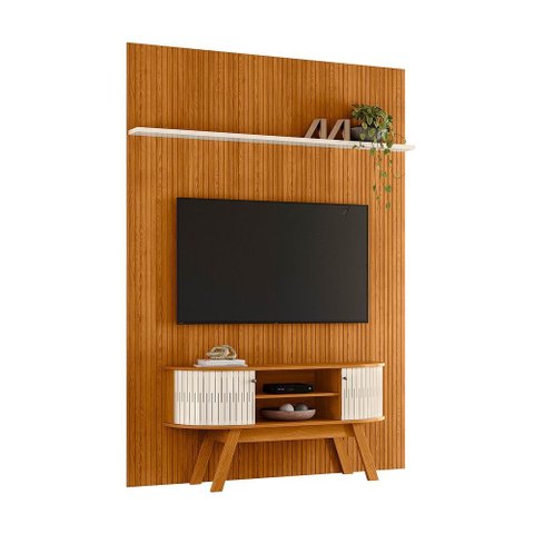 Painel Piso Teto com Bancada New Silverstone para Tv 65" Cinamomo/ Off White