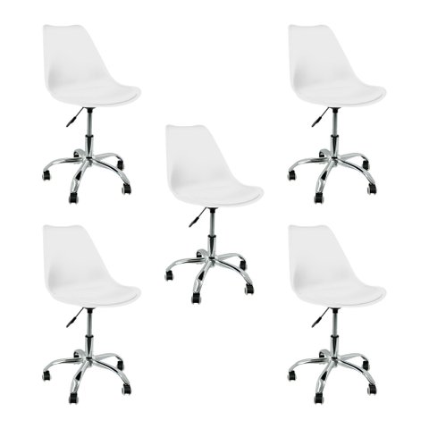 Kit 5 Cadeiras Leda Office Luisa Saarinen Estofada Base Giratória Cromada - Branco