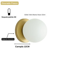 Arandela Luminária Lunar Globo 10 Cm Moderno Branco 005 - 3
