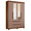 Ver imagem 4 de Guarda Roupa Solteiro Doble 04 Portas com Espelho e Cômoda Sapateira Atena Nogueira Capuccino - Móve