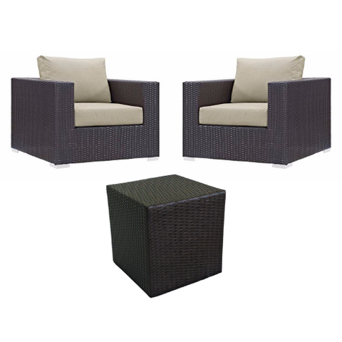 Kit com 2 Poltronas de Alumínio e Fibra Sintética para Varanda + Mesa Lateral