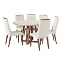 Ver imagem 1 de Mesa Redonda Benedicta Vidro Off White com 6 Cadeiras Linho Bege