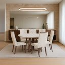 Ver imagem 2 de Mesa Redonda Benedicta Vidro Off White com 6 Cadeiras Linho Bege