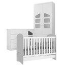 Ver imagem 1 de Jogo de Quarto Algodão Doce MDF Roupeiro 2 Portas + Cômoda + Berço 2x1 Branco