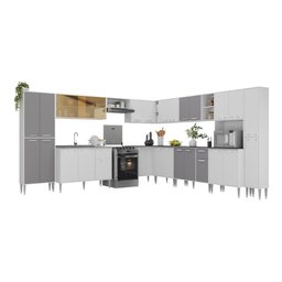 Armário de Cozinha Modulada 12 Pçs com Balcão de Pia Siena Multimóveis Mp2240 Branco/lacca Fumê - 1