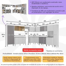 Armário de Cozinha Modulada 12 Pçs com Balcão de Pia Siena Multimóveis Mp2240 Branco/lacca Fumê - 3