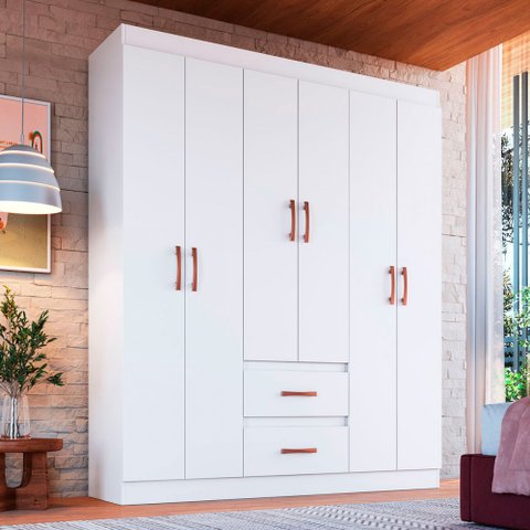 Guarda-roupa Solteiro Texas 6 Portas 2 Gavetas Branco - Doripel