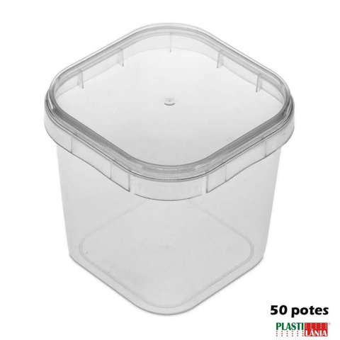Potes Quadrados Bolo No Pote Plástico 220ml Lacre - 50 Potinhos Plast