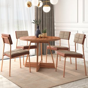 Sala de Jantar Carraro Mesa Átria Redonda 4 Cadeiras Neo