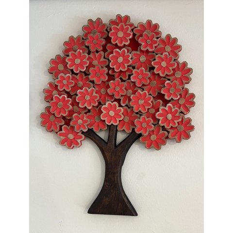 Árvore Decorativa de Madeira Artesanal Vermelha