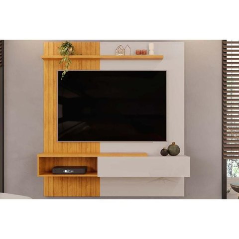 Painel Quarto P- Tv até 65 Pol Tito Ripado C- 1 Porta 150x164cm Bali-cedro - Dj Móveis