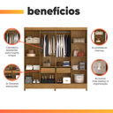 Ver imagem 5 de Guarda Roupa Casal com Espelho 8 Portas 2 Gavetas Madeirado/off White Marajó Moval