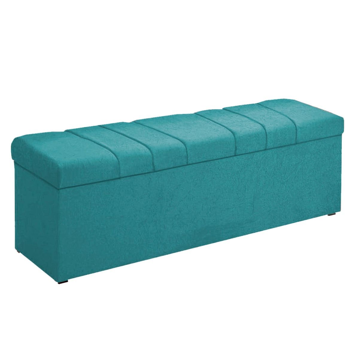 Kit Cabeceira Calçadeira Baú 90 cm Carla Suede Azul Turquesa - 3