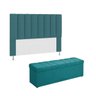 Kit Cabeceira Calçadeira Baú 90 cm Carla Suede Azul Turquesa - 1