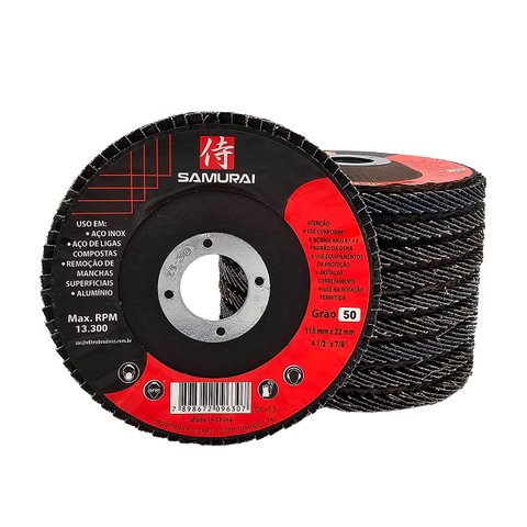Kit 10 Discos de Lixa Flap de Fibra 115mm 4” Grão 50