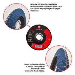 Kit 10 Discos de Lixa Flap de Fibra 115mm 4” Grão 50 - 4