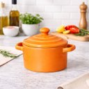 Ver imagem 3 de Mini Caçarola Cerâmica Laranja Esmaltada 250ml Moderna Panelinha para Festa Buffet Servir
