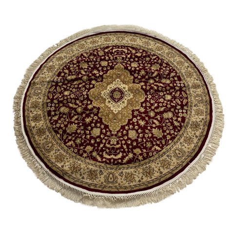 Tapete Redondo Persa Vermelho com Bege Ideal para Sala Quarto e Escritório 200x200cm
