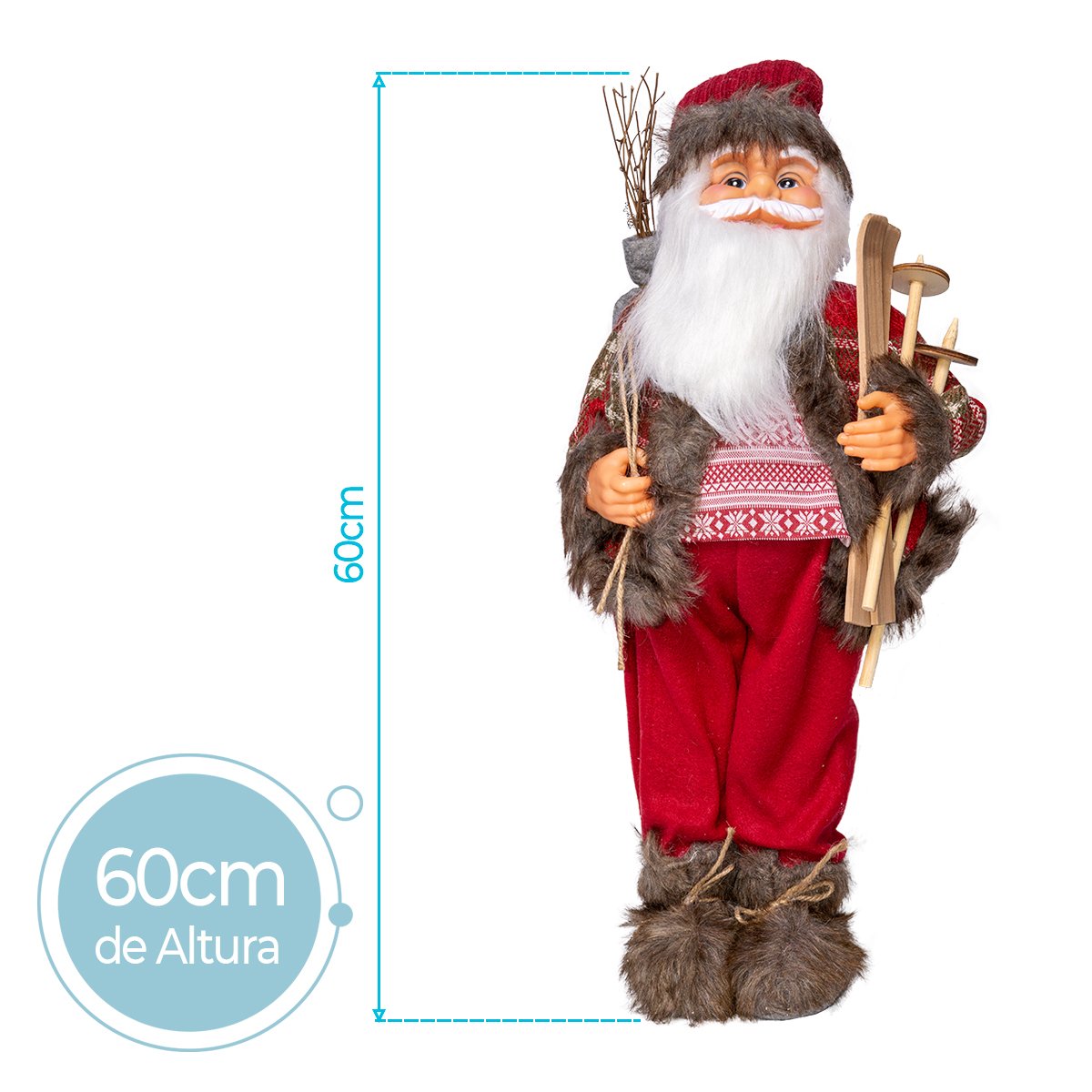 Papai Noel Pequeno 60cm C/Esqui Decoração Natal - 2