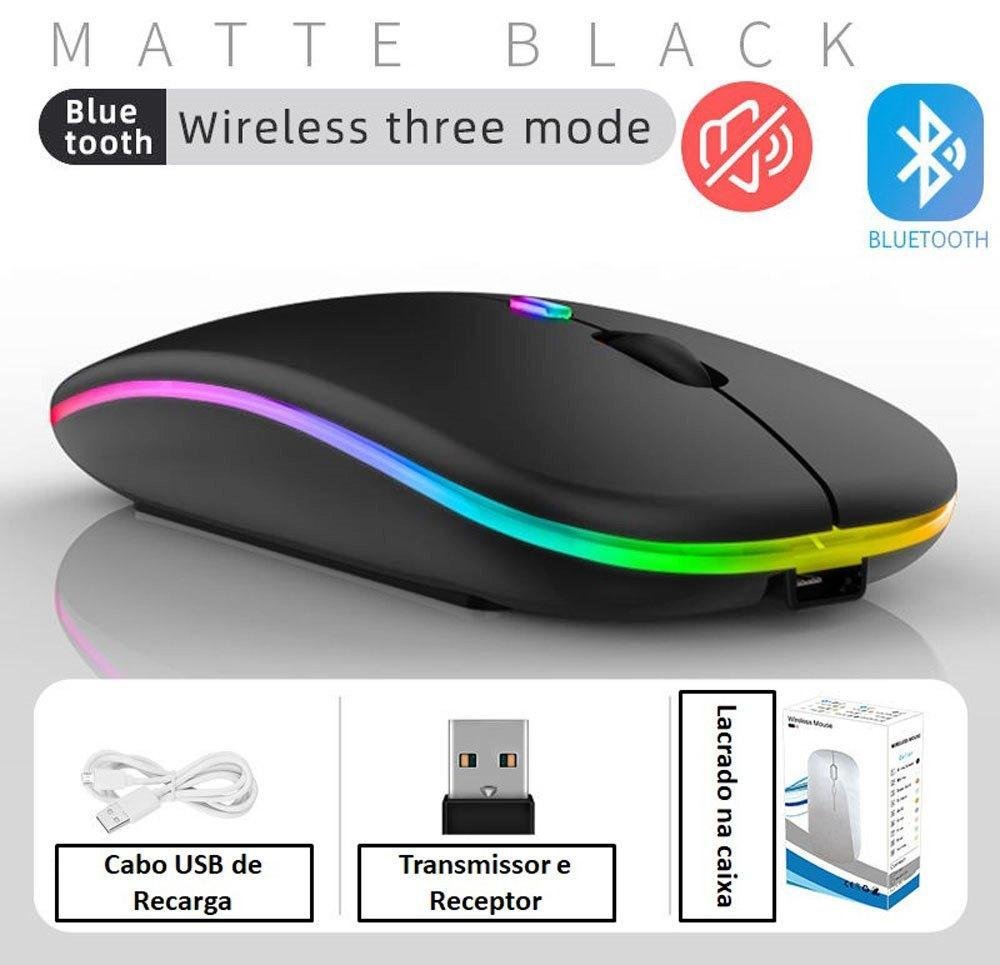 Mouse sem Fio Recarregável Wireless Led Rgb Ergonômico Novo - 2