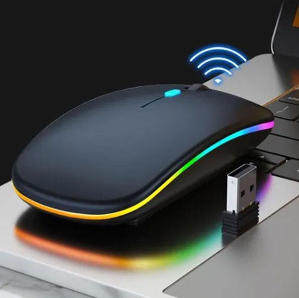 Mouse sem Fio Recarregável Wireless Led Rgb Ergonômico Novo - 3