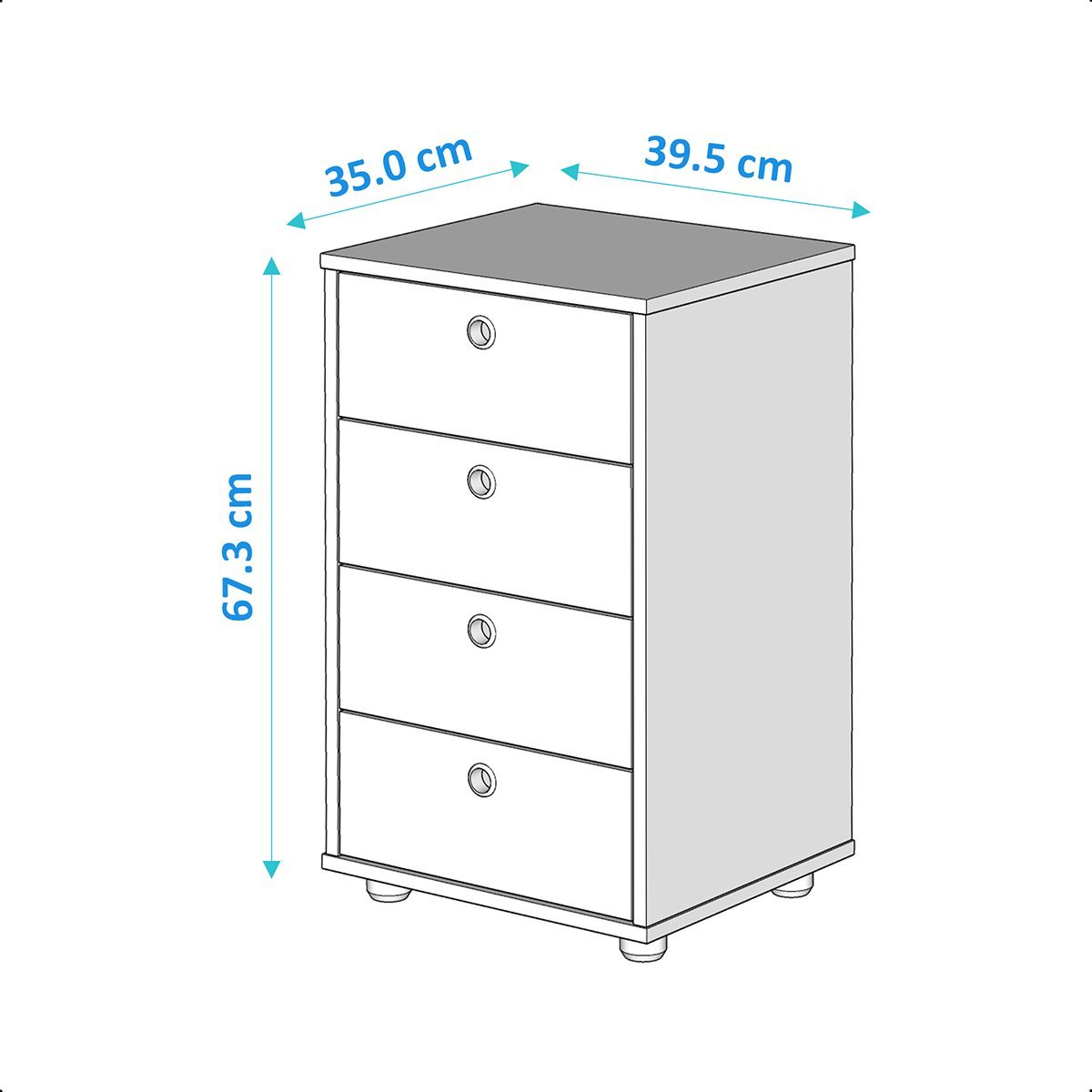 Gaveteiro Mesa de Cabeceira 4 Gavetas Pés Anti-umidade P/ Quarto Multiuso Escritório:preto - 6