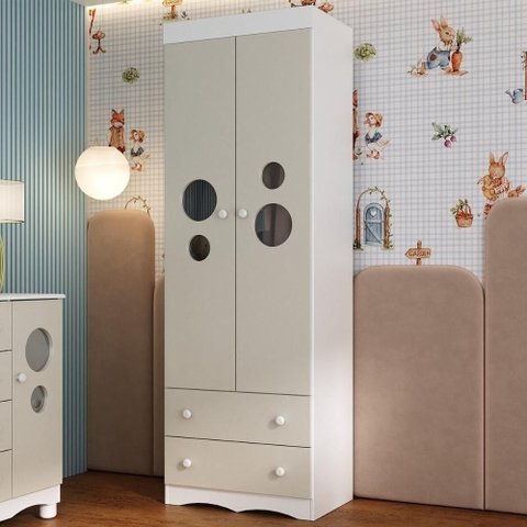Guarda-roupa Infantil 62cm 2 Portas com Vidro e 2 Gavetas Sonho Multimóveis Mp4471 Branco-off White
