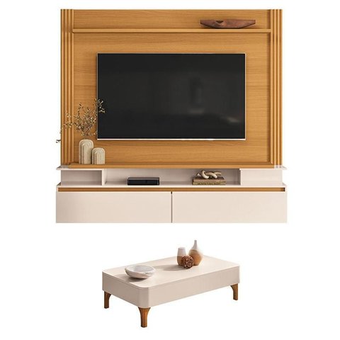 Home Suspenso Astor Cinamomo Off White com Mesa de Centro Liz Off White - Hb Móveis