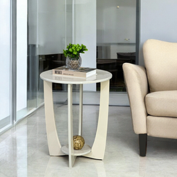 Mesa Apoio Lateral Sala Estar Decorativa Redonda Sofá Canto: Off White - 2