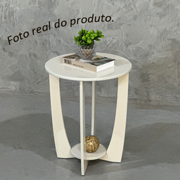 Mesa Apoio Lateral Sala Estar Decorativa Redonda Sofá Canto: Off White - 3