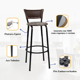 Kit 6 Banquetas para Cozinha Banco Alto Junco Argila Balcão Ilha Bancada Bares Piscina Área Gourmet - 5