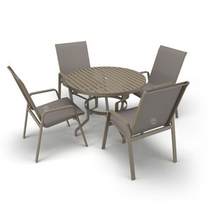 Mesa 4 Cadeiras Ripado Piscina Alumínio Fendi e Tela Fendi