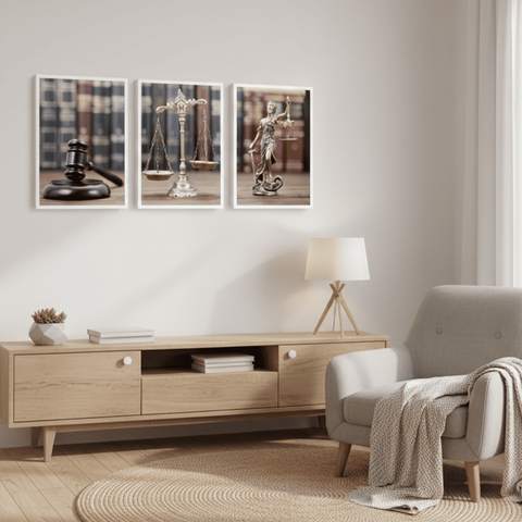 Kit 3 Quadros Justiça Advocacia 40x60 Moldura:branca